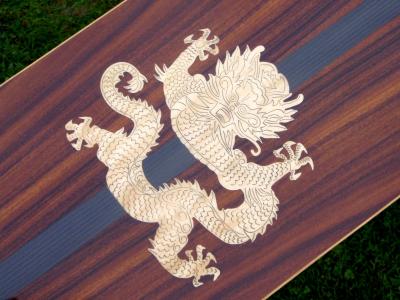 Dragon's Den. Custom Avodire inlay in Rosewood & Carbon